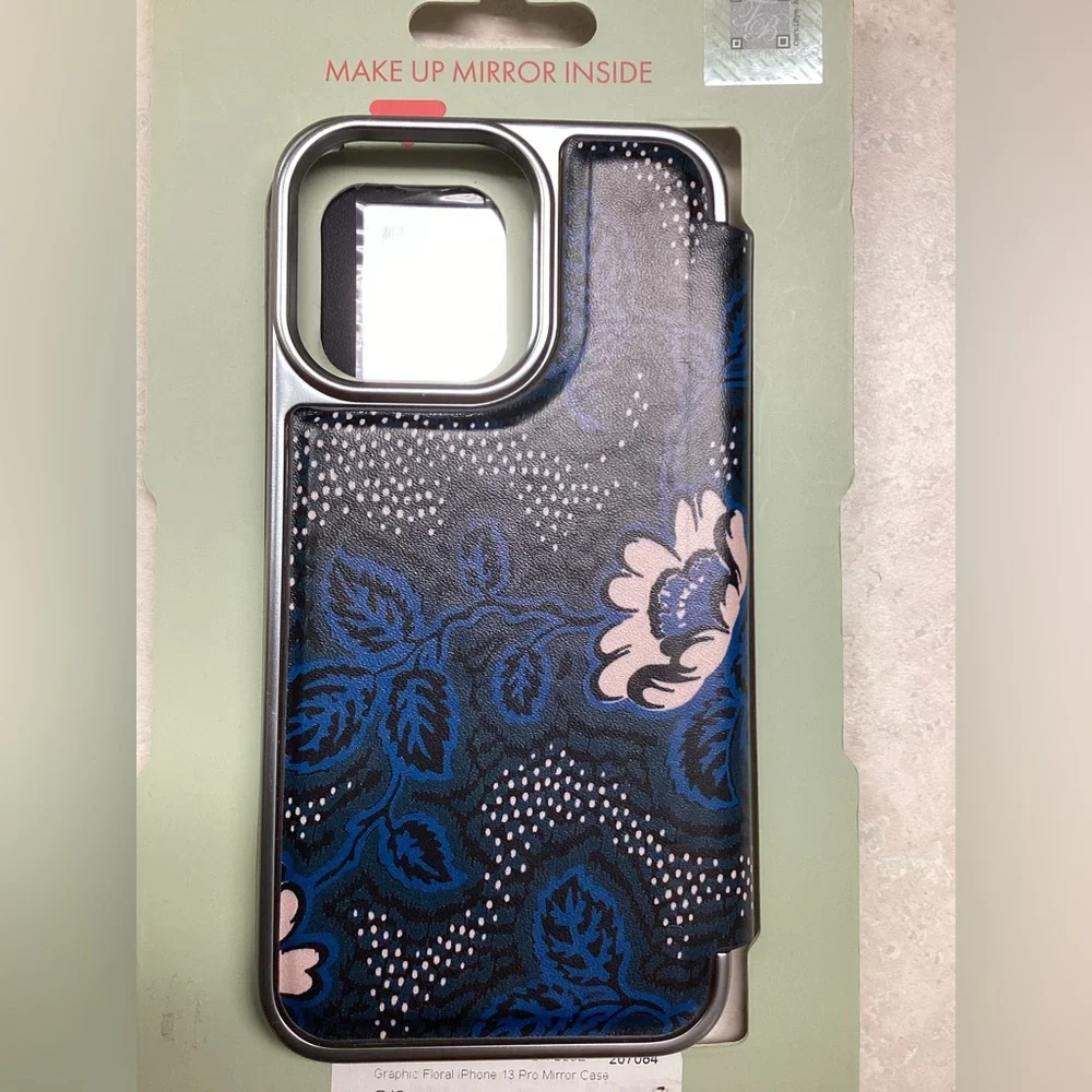 Ted Baker London Navy Blue Floral iPhone 13 Pro Case with Light Pink Accents